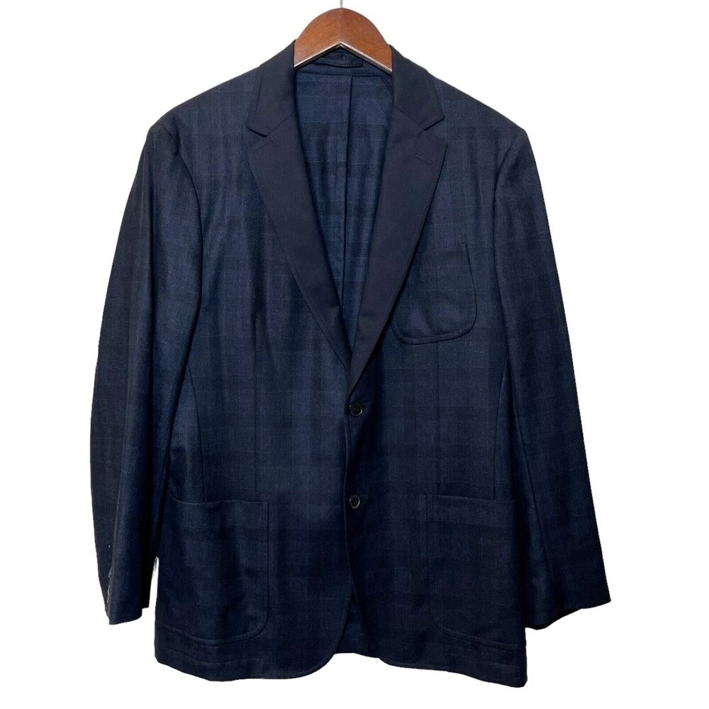 Salvatore Ferragamo Plaid Sport Coat Men's 40R EU50R Blue 2 Button Wool Blend - Picture 2 of 13